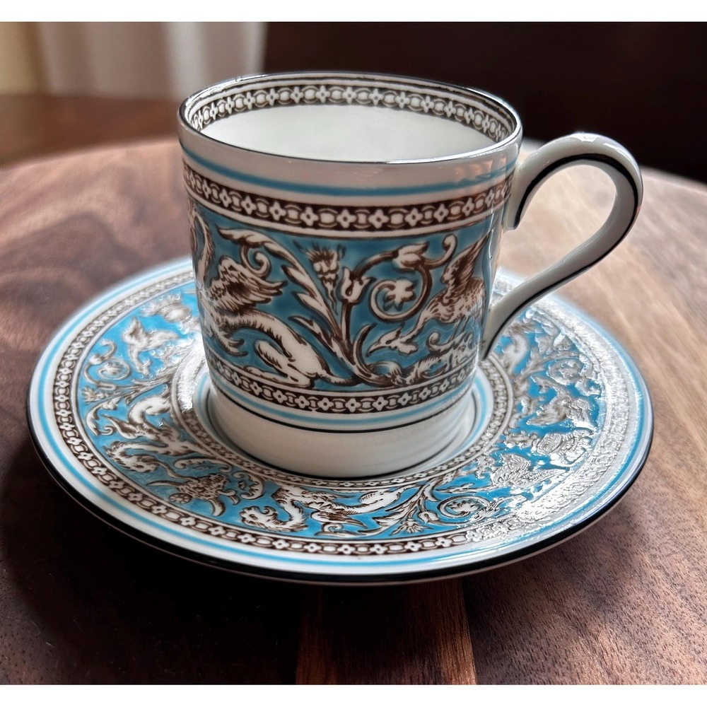 Vintage Waterford Florentine Turquoise Coffee Cup and Saucer Made in England